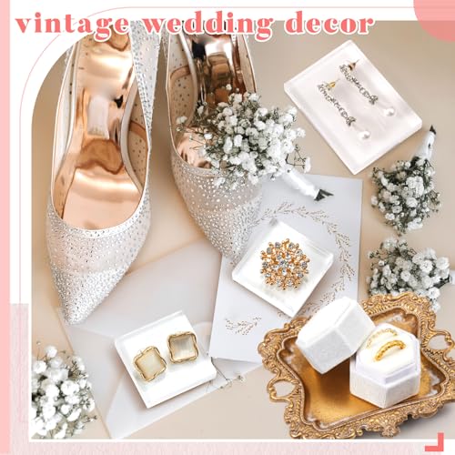 Cinnvoice 20 Piece Flat Lay Photography Props Set for Jewelry & Wedding Details, Vintage Jewelry Tray, Acrylic Display Blocks, Velvet Ring Box & Styling Fabrics