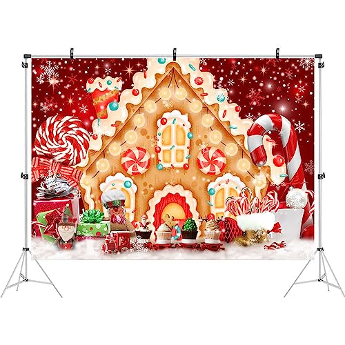 Ticuenicoa 6x4ft Christmas Gingerbread House Backdrop for Photography Winter Merry Xmas Snow Scene Lollipop Red Candyland Background Santa Baby Shower Birthday Party Decorations Photo Studio Props - size: 6x4ft
