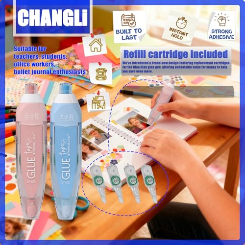 CHANGLi 6pack Refillable Scrapbook Glue Tape, 400pcs Power Glue Points, 16FT*1/5 Inch Double Sided Tape for Crafts, Replacement Glue Tapes, Reusable Glue Tape for Gift Wrapping, Photo - color: Blue Red