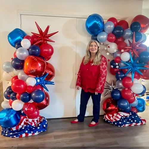 Blue Red Star Balloons, 22 Inch Foil Explosion Star Balloons, Large Spike Balloons Star Cone Balloons, for Birthday Graduation 4th of July, Independence Day USA Patriotic Party Decorations - color: Dark Blue Red