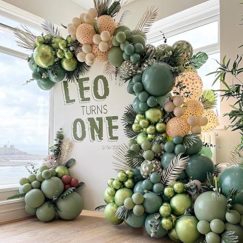 Dusty Green Double Stuffed Balloons Different Size 115Pcs 5/10/12/18" Sage Green Balloons Garland kit for Birthday Baby Shower Wedding Engagement Bridal Shower Party - color: Dusty Green