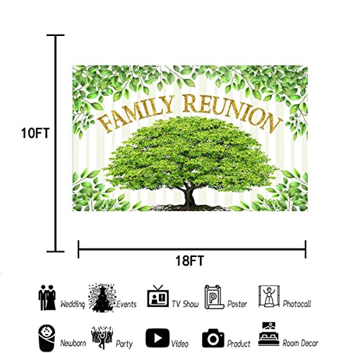 Family Reunion Backdrop, Family Tree Members Theme Photo Backdrop Vinyl 18x10ft Green Tree Family Gather Welcome Party Photography Backdrops Rod-Pocket Props, BJLSGU100 - size: 18x10ft
