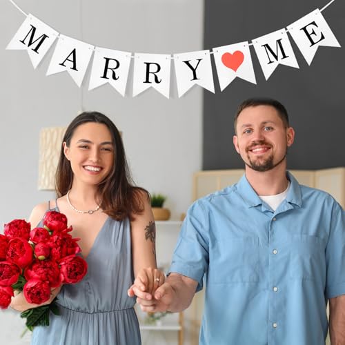 Just Married Banner Wedding Decorations, Marry Me, I Love You, LOVE Banners (4 Sets, 5.7x4.7 inches, White Paper) - color: White Paper (4 banner sets)