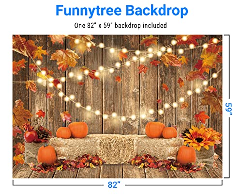 Funnytree 7x5FT Fall Pumpkin Photography Backdrop Autumn Thanksgiving Harvest Hay Leaves Wooden Background Sunflower Maple Baby Shower Banner Decoration Party Supplies Photo Booth Prop - size: 7'x5'