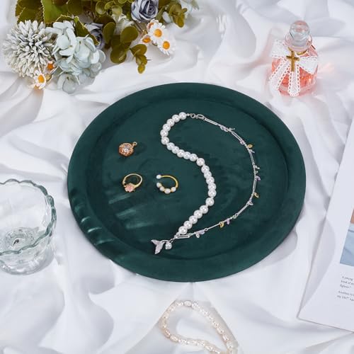 UNICRAFTALE Round Jewelry Organizer Plate Velvet Jewelry Display Tray Dark Green Dish Showcase Display Organizer Trinket Storage for Women Ring Earring Necklace 8.26 Inch Inner Diameter - style: Round