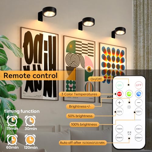 KELUOLY 4-Pack Picture Light Battery Operated with Remote, Led Lights Dimmable and Timer Painting Light, Art Display Light for Picture Frame Artworking Portrait, Home Wall Decor Puck Lights, Black - color: Black 4 Pack