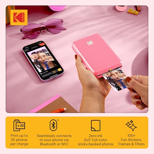 Kodak Step Instant Color Photo Printer with Bluetooth/NFC, ZINK Technology & Kodak App for iOS & Android (Pink) Starter Bundle - color: Pink, style: Starter Bundle