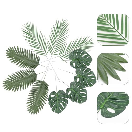 14pcs Faux Artificial Plant Leaves Set – Lifelike Monstera, Palm, and Leaf Simulation Props for Photography, Food Styling, Home Décor, and Party Backgrounds