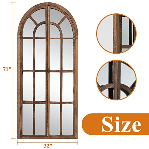 NeuType Arched Full Length Mirror Floor 71''x 32'' Standing Rustic Wood Frame Body Wall-Mounted Wall for Living Room Bathroom Bedroom,Charcoal Grilled (A-MR04034-Ele-NT-T1) - color: Charcoal Grilled (Wood Arched), size: 71"L x 32"W