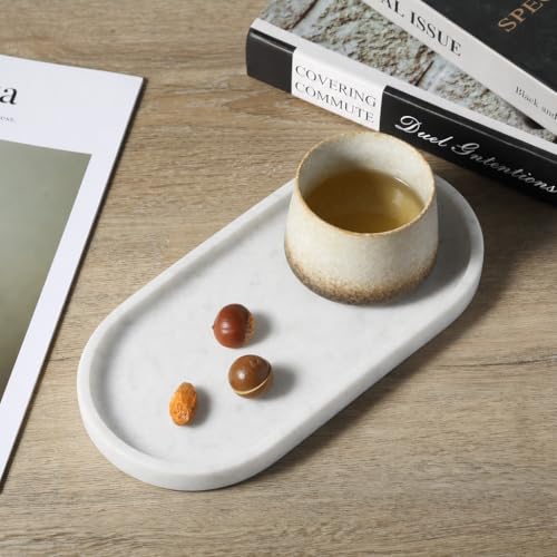 Koville Natural White Marble Tray for Home Decor, 10" x 5" Marble Vanity Tray for Bathroom Countertop Organizer Stone Trays, Catchall Tray for Perfume, Candles, Jewelry (Bianco Carrara) - color: Bianco Carrara White