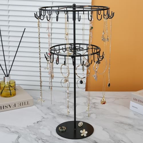 jewelry storage rack Rotating Jewelry Display is used to organize and store necklaces, earrings, bracelets, rings-black - color: Black