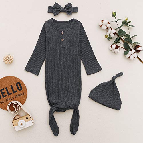 Newborn Cotton Nightgowns Neutral Baby Knotted Sleeper Baby Coming Home Outfit - color: Charcoal Gray