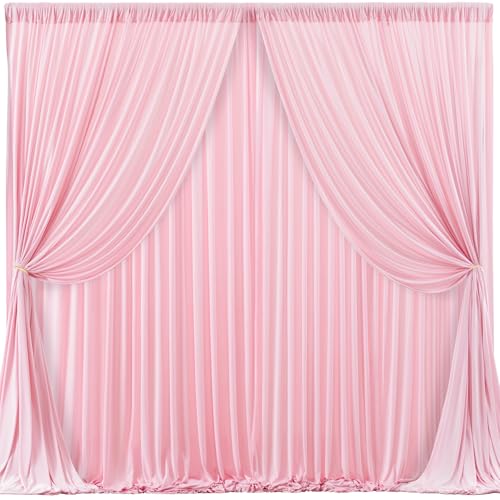 Pink Backdrop Curtains-Wrinkle-Free Polyester Photography Drapes Party Curtain Background for Baby Shower Wedding Decorations- 16 X10FT (Pink) - color: Pink, size: W4' x H10'(4 panels)