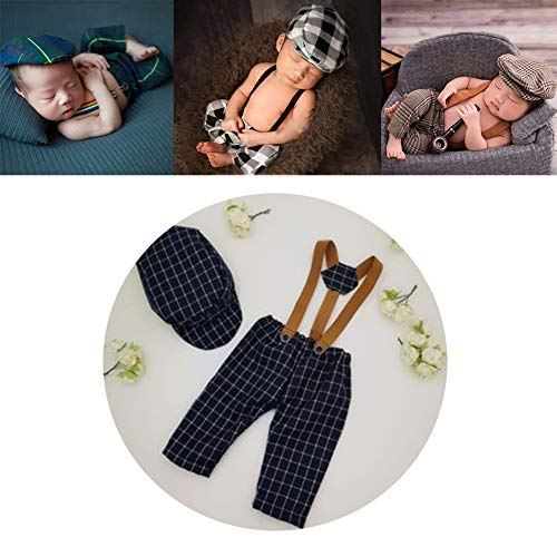 Infant Newborn Photo Outfits Props Baby Photography Crochet Romper Hat Set Monthly Boy Girl Photo Shoot Knitted Berets - color: 3 Blue