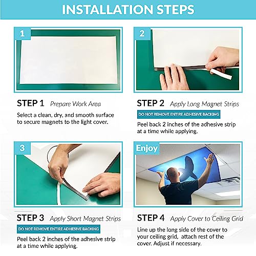 Magnetic Fluorescent Light Cover for Ceiling Lights Classroom 2x4 - High Resolution Magnetic Office Light Filter (Pack of 1) - Improve Focus, Eliminate Headaches & Eyestrain - Ocean - color: Great White Shark