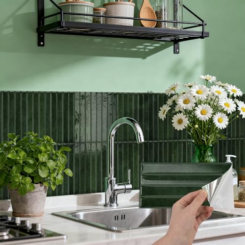 VICCI 20-Sheet Peel and Stick Backsplash, Fresh Green 3D Textured Subway Tile Stickers 4.72x9.68 Inch, Waterproof - color: Fresh Green