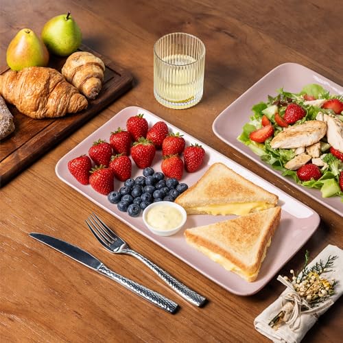 AmorArc Ceramic Serving Platter,Rectangular 16"/14.3"/12.6" inch Serving Dishes for Party Entertaining,Stoneware Serving Trays for Turkey,Salad,Microwave&Dishwasher Safe,Set of 3 -Cloud Pink - color: Cloud Pink, size: Square