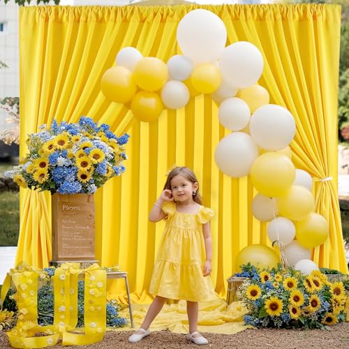 Yellow Backdrop Curtains 2 Panels 5ft x 8ft Polyester Wrinkle Free Fabric Lemon Yellow Drapes for Backdrop Birthday Party Wedding Baby Shower Decorations - color: Yellow, size: 2 Panels 5ft X 8ft