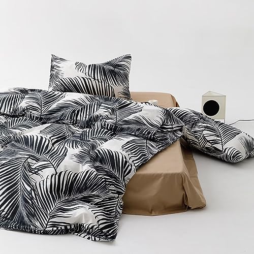 karever Black Leaves Comforter Queen & White Palm Leaf Printed Sets Modern Boho Tropical Botanical Bed Quilts for Women Men Soft Floral Comforters, Queen(90''*90'') - color: Black Leaves, size: Queen