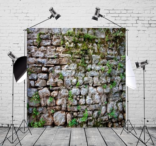 BELECO 10x10ft Fabric Vintage Brick Stone Wall Backdrop for Photography - Overgrown Ancient Rock Textured Background - Medieval Castle for Party Decorations, Studio Booth Photo Props - size: 10x10ft