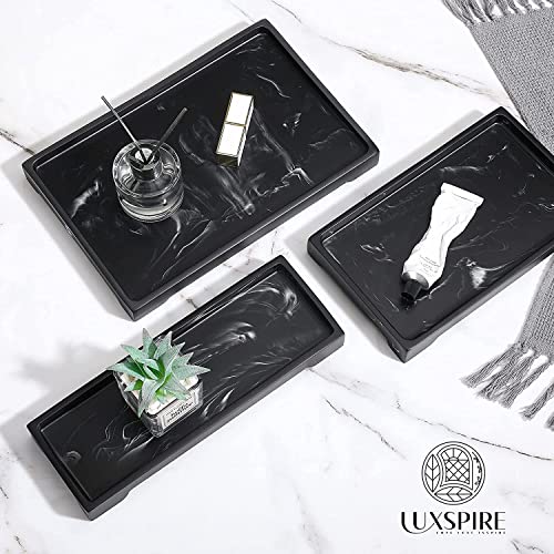 Luxspire Vanity Tray, Bathroom Tray Toilet Tank Storage Tray, Resin Kitchen Sink Trays, Vanity Countertop Organizer for Candles Towel Bottles Perfume Holder Serving Trays, Marble Style -Large- Ink - color: A - Ink, style: Large