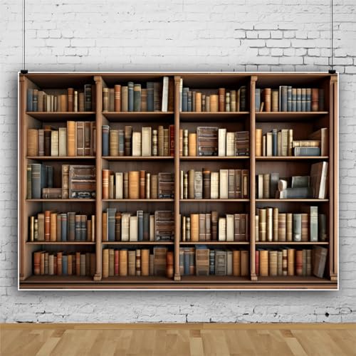 8x6ft Library Bookshelf Photography Backdrop Library Office Study Room Bookcase Photo Background Video Conference School Online Class Poster Banner Decor Wallpaper Portrait Video Studio Prop