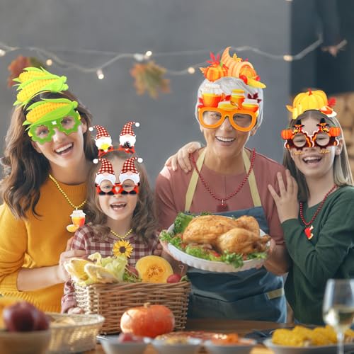 36 Pcs Thanksgiving Party Favors Set Thanksgiving Fall Headband Eyeglasses Beaded Necklaces Felt Pumpkin Turkey Costume Accessories for Party Photo Props Decoration - style: Thanksgiving