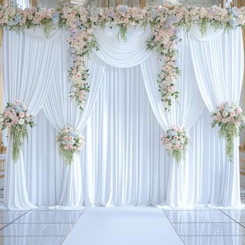 20ft x 10ft White Backdrop Curtains Panels for Party Wrinkle Free Fabric Backdrop Drapes Decorations Cloth for Wedding Baby Shower Photography Engagement Bridal Shower Gender Reveal Background Curtain - color: White, size: W5' x H10'(4 panels)