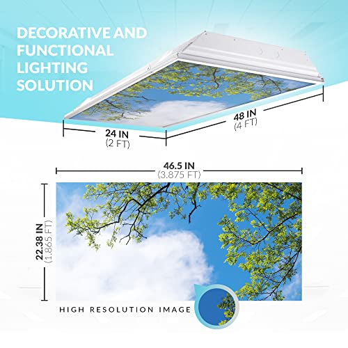OCTO LIGHTS Tree Fluorescent Light Covers 2x4 Fixtures (22.38" x 46.5") Ceiling Light Cover for Classroom and Office, Decorative Light Covers for Ceiling Lights, Office Light Covers - (Pack of 1) - color: Blue Sky Acacia Tree, size: 1pk