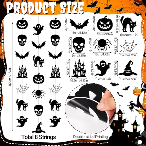Xinnun 8 Pcs Halloween Party Decorations Garland Spooky Ghosts Skulls Pumpkin Hanging Banner Halloween Black Creepy Party Ceiling Garland for Outdoor Indoor Haunted House Horror Birthday Decor - style: Halloween