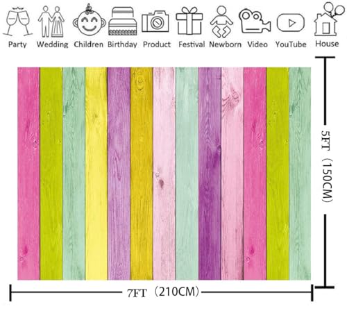 XCKALI Colorful Wood Photography Background Colorful Rustic Wooden Texture Easter Backdrop Party Decor Photo Props (7x5ft) - size: 7x5ft