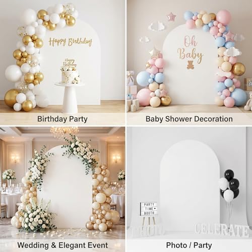 Double Sided 7.2FT White Arch Backdrop Cover Spandex Fitted Stretchy Arch Covers for Wedding Birthday Party Bridal Baby Shower Ceremony - color: White, size: 7.2FT