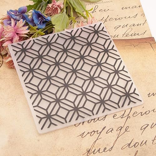 Arbuya Geometric Background Plastic Embossing Folder (5.9"x5.9''| Geometric Pattern) Paper Crafts Plastic 3D Textured Impressions for Card Making Scrapbooking