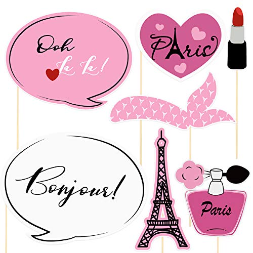 18PCS Booth Props Kit French Theme Photo Booth Props Favors for Birthday Wedding Baby Shower Party Decoration Supplies