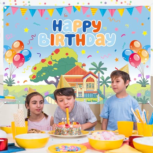 5x3ft Blue Dog Theme Backdrop Cartoon Photography Background Kids Boys Girls Birthday Party Decorations Photo Booth Banner Props - color: Blue