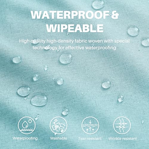 IVAPUPU Textured Linen Table Cloth for Rectangle Table - Light Blue Tablecloths Rectangular Waterproof Wrinkle Free Wipeable Dining Table Cover for Spring Wedding Birthday Kitchen Decor, 60 x 104 Inch - color: Light Blue, size: 104" x 60" (Rectangular)