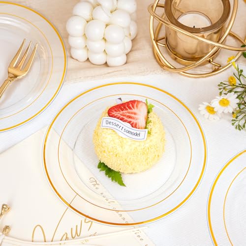 bUCLA 100 Pieces Clear Gold Plastic Plates Disposable - 6.25 Inch Clear Plastic Dessert Plates with Gold Trim for Party, Wedding & Thanksgiving - color: 6.25Inch-100pcs-Clear Gold