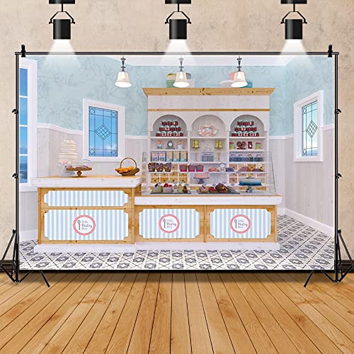 5x3ft Cake Shop Photography Backdrop Kids 1st Birthday Party Cake Smash Background Children Party Decor Banner Dessert Shop Cafe Bakery Wallpaper Newborn Baby Infant Portrait Studio Props - size: 5x3ft