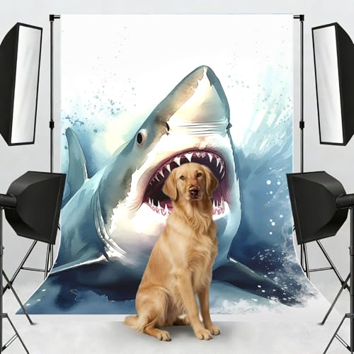Shark in The sea Backdrop Background for Photography 5x7ft Photobooth Professional Photo Backdrop Curtains Video Photography Studio Photo Backgrounds Banner Booth Background Screen Parties - color: Shark In The Sea