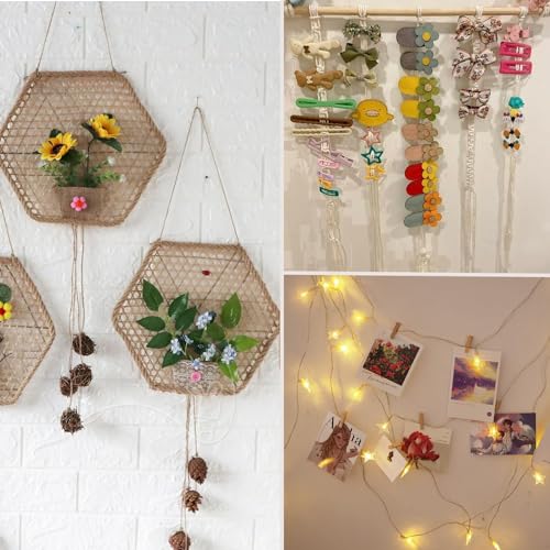 Small Clothes Pins for Photos,100PCS Mini Wooden Clothes Pins with 328 Feet Jute Twine,1.4 inch Tiny Clothes Pins for Photos,Crafts,Hanging Pictures,Baby Shower,Clip Photo Holders - color: Brown