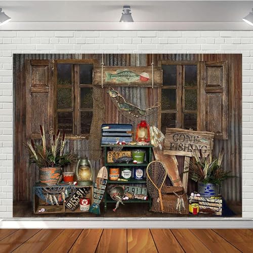 Rustic Wood Gone Fishing Photography Backdrop Gone Fishing Boy Girl Birthday Party Decoration Background Brown Wood Board Child Portrait Backdrop Baby Shower Dessert Cake Table Banner (6X4FT) - size: 6X4FT