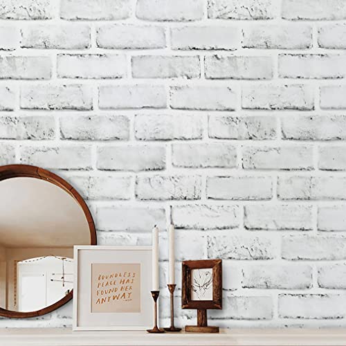 Timeet Brick Wallpaper Peel and Stick Wallpaper White Grey Brick Wallpaper Self Adhesive Removable Wall Paper for Bedroom Living Room Decoration 17.7in x 393.7in - color: White,Gray, size: 17.7" x 393.7"