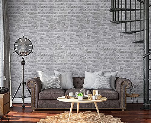 Timeet 17.7" x 472" Grey Brick Wallpaper Peel and Stick Wallpaper Self-Adhesive Wallpaper for Bedroom Living Room Decoration Vinyl Film Roll - color: Gray 2, size: 17.7" x 472"