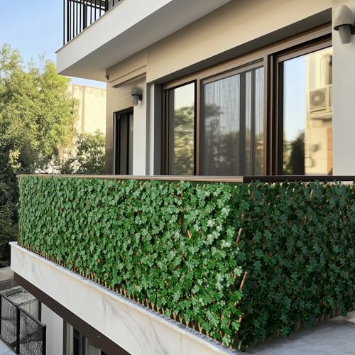 ShadeMart Expandable Privacy Fence Greenery Screen for Balcony Patio Decks Outdoor, Decorative Faux Ivy Fencing Panel Artificial Hedge for Garden Home Wall Backdrop, Single Sided Leaves