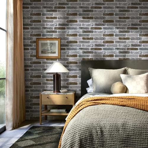 COMSTICKC 3D Faux Brick Wall Panel Peel and Stick, 12 pcs of 22.8" x 11.8", DIY UrltraLight PVC Self Adhesive Fake Brick Interior Decor, Not Real Brick, Paintable, Covers 22.48 sq.ft - color: Vintage Gray