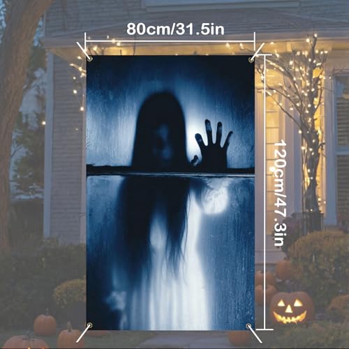 Nuxovilar Halloween Window Decorations, Veiled Ghost Clawing Through Halloween Window Cover for Indoor, Party, Haunted House, 31.5x47.3 Inches - color: LU90010