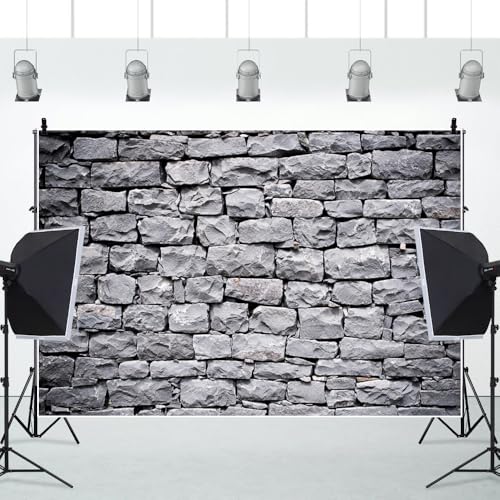 Leowefowa Grey Brick Wall Backdrops 13x6ft Vinyl Vintage Irregular Stone Texture Uneven Cracked Rock Photo Photography Background Newborn Graduation Party Decorations Photo Studio Banner Booth Props - size: 13x6ft