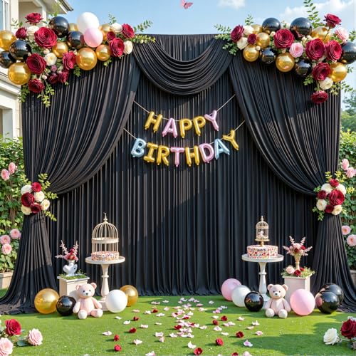 Black Backdrop Curtain for Parties Wrinkle Free Black Photo Curtains Backdrop Drapes Fabric Decoration for Birthday Party Wedding 5ft x 7ft,2 Panels - color: Black, size: 10FTx7FT (W5'xH7', 2 Panels)