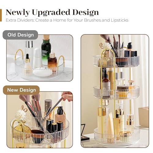 Aveniee 360° Rotating Makeup Organizer for Vanity, Perfume Skincare Bathroom Countertop Organizers, 3 Tier Spinning Skincare Storage with Brush Holder for Lipstick Cosmetic Lotion,White - color: Pearl White, size: New-3 Tier