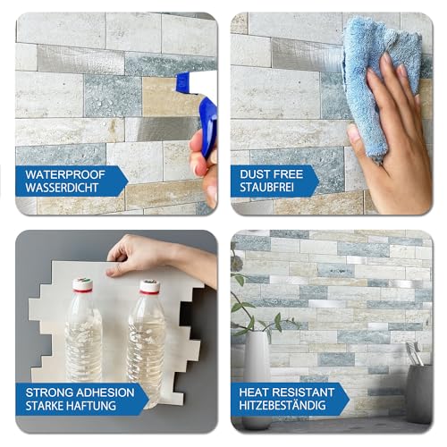 MOFIT Backsplash Tile for Kitchen Peel and Stick Stone Matte Finish,Bathroom Tiles Stickers 3D Wall Panel Linear Mosaic Marble Backsplash Waterproof(10sheets,Blue Green Gray) - color: Blue Green Gray, size: 10sheets